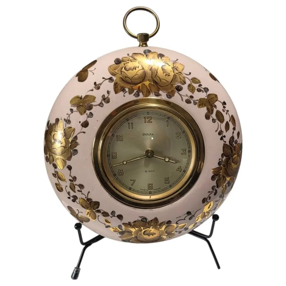 Vintage Endura 8 Day Clock Duverdrey Bloquel France 4 Jewel Pink Gold Repair